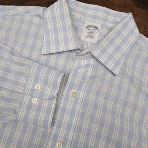 Brooks Brothers Mens 16.5 Blue Yellow Plaid Slim Fit Long Sleeve Button Up Shirt